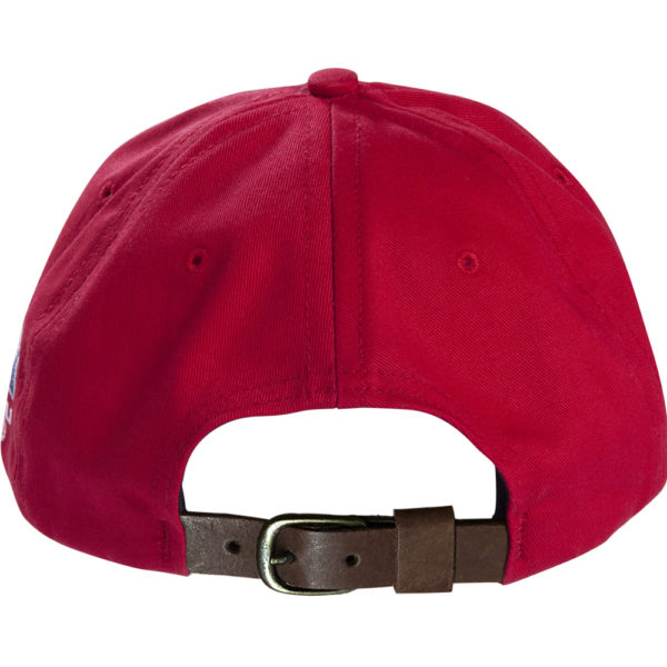 red leather baseball cap